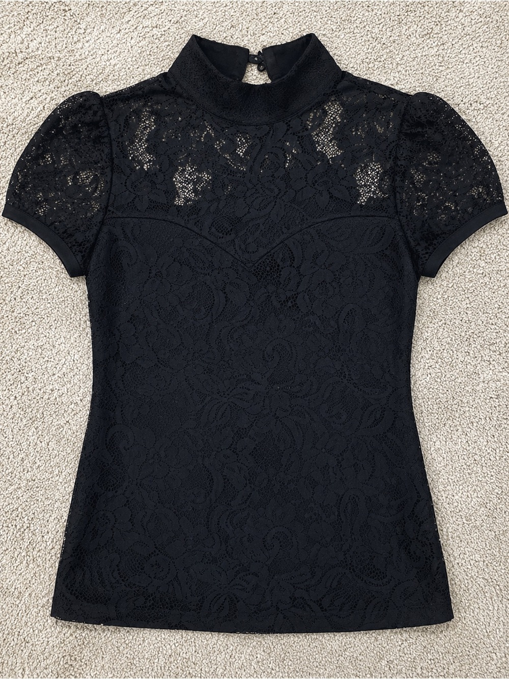 Forever 21 Black Lace High-Neck Cap Sleeve Top